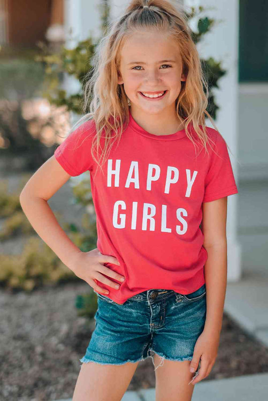 Girls Letter Graphic Short Sleeve T-Shirt - Cowaa