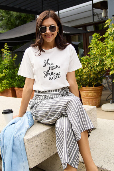 Simply Love Full Size SHE CAN SHE WILL Short Sleeve T-Shirt - Cowaa