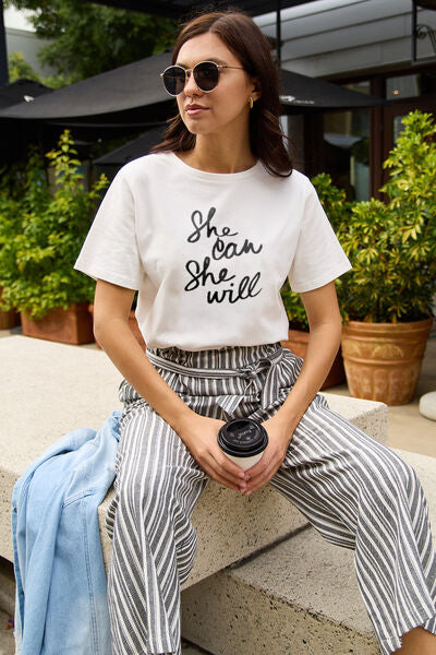 Simply Love Full Size SHE CAN SHE WILL Short Sleeve T-Shirt - Cowaa