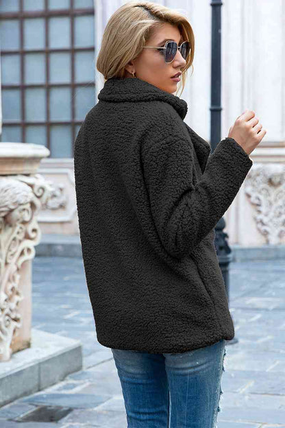 Full Size Lapel Collar Sherpa Coat - Cowaa