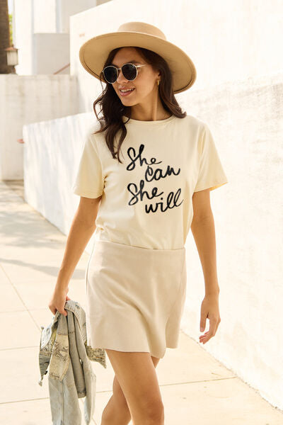 Simply Love Full Size SHE CAN SHE WILL Short Sleeve T-Shirt - Cowaa